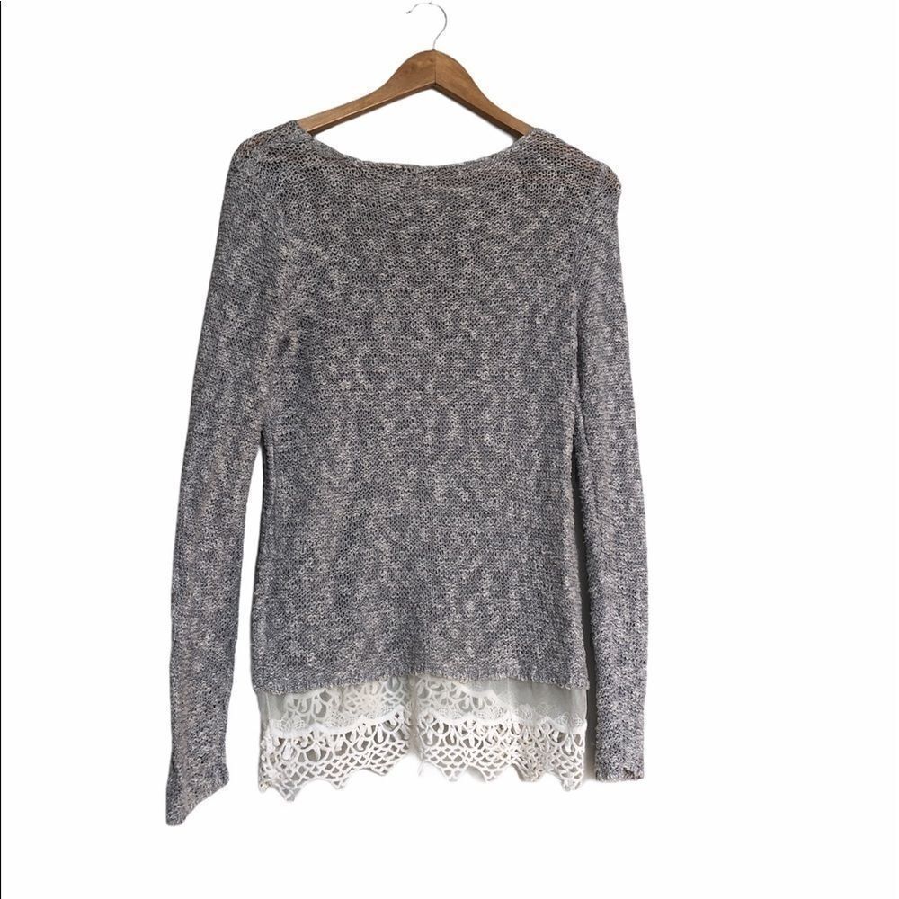 FEVER Gray Knit Sweater with Macrame Detail Small